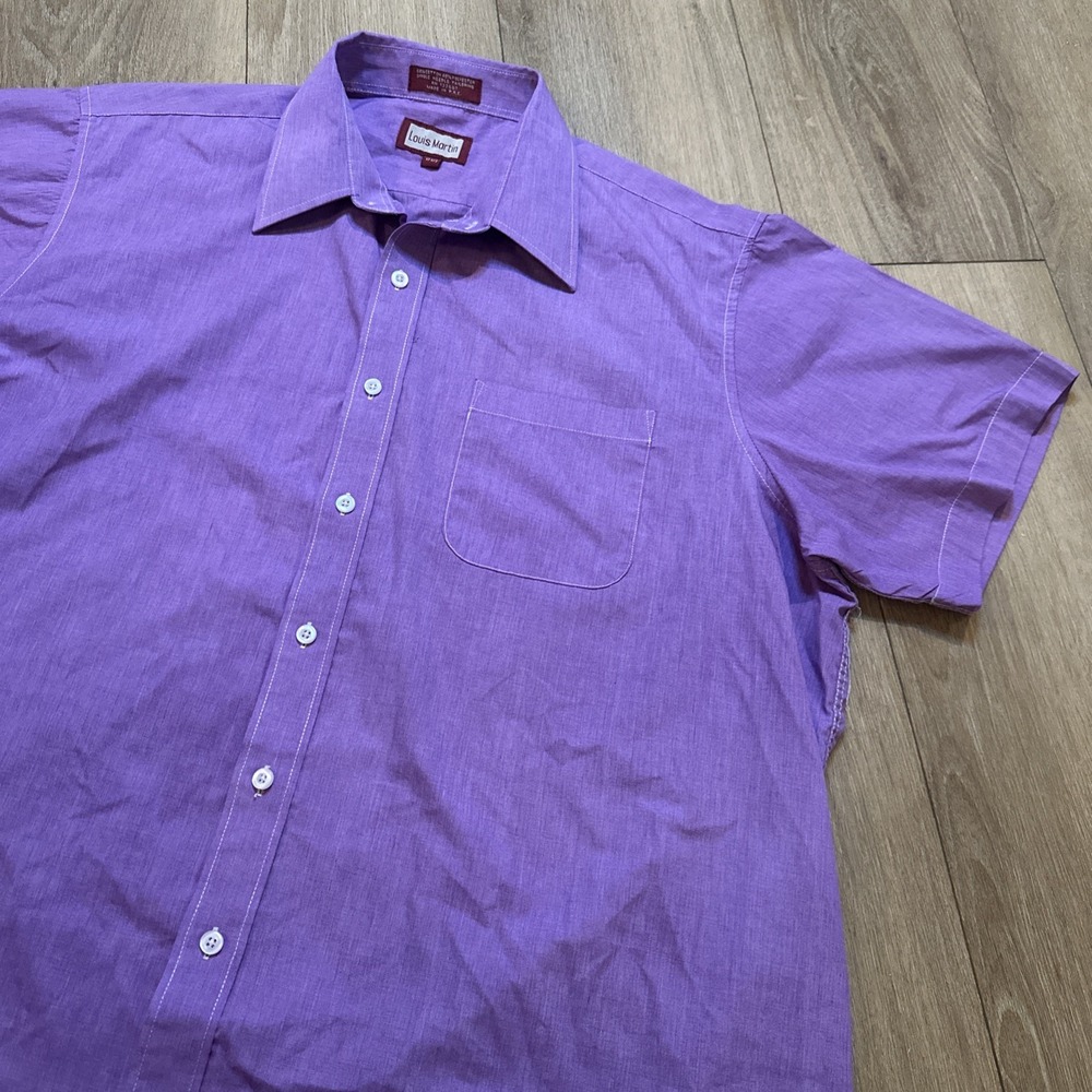 Louis Martin Men's Short Sleeve Button Shirt Purple‎ Preppy Beach 17-17.5
